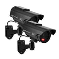 YSUCAU Solar Powered Bullet Dummy Fake Simulated Surveillance Security CCTV Dome Camera Indoor/Outdoor Use with Flashing Red LED Light & Warning Security Alert Sticker Decal 2 Packs Black