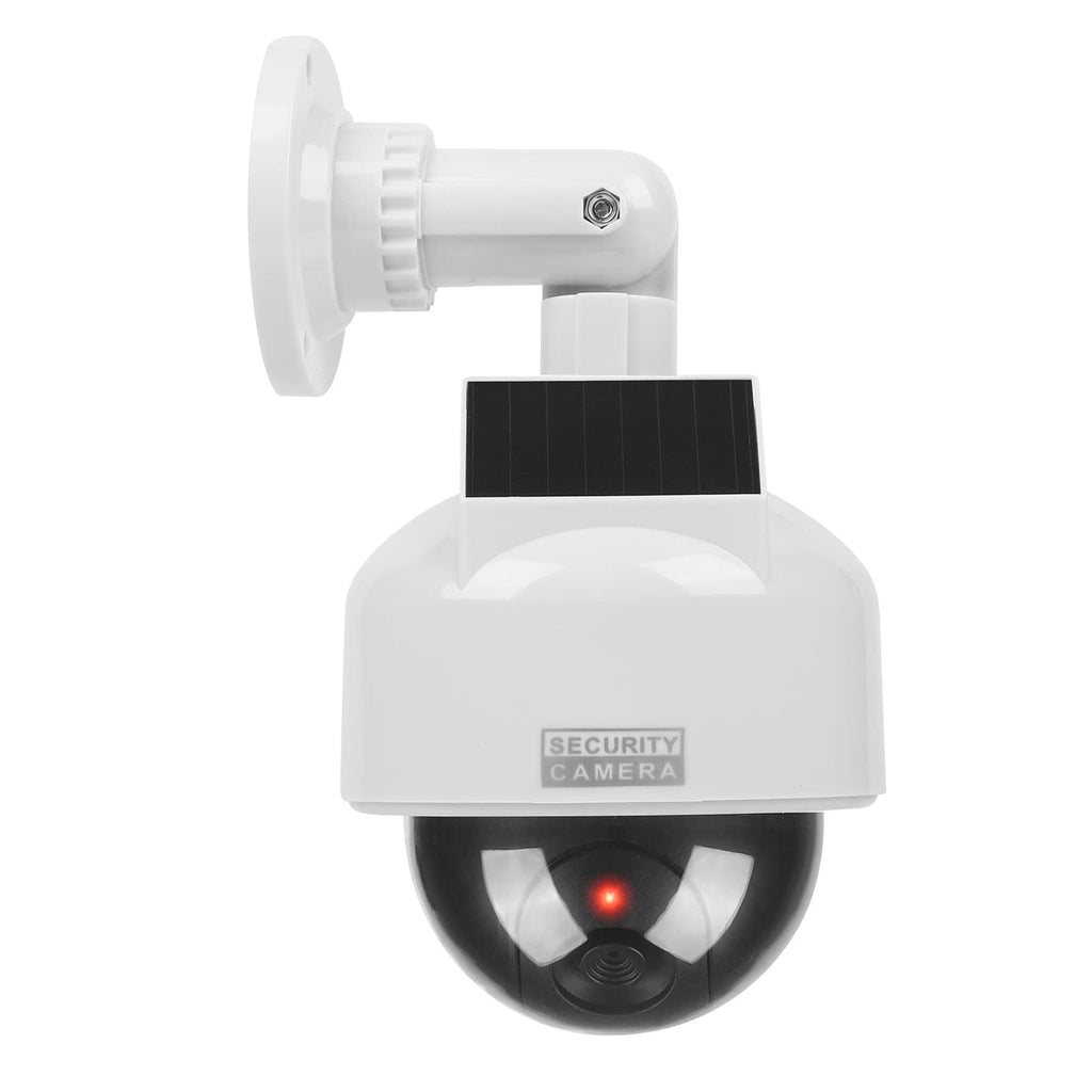YSUCAU Solar Powered Dummy Fake CCTV Security Dome Camera with Flashing Red LED Light & Warning Security Alert Sticker Decal Indoor/Outdoor Use