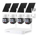 XMARTO 100% Wire-Free Solar PTZ Home Security Camera System Wireless 4-Set 2K 4MP QHD CCTV Camera Kit with 4K 10CH Expandable WiFi NVR and Past 90-Day Video Storage All-Weather Solar Charge